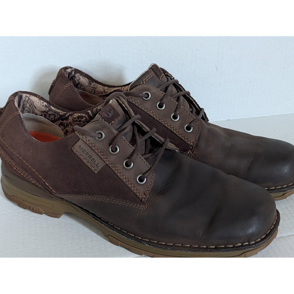 Merrell Men's Size 14 Brown Leather Oxford Comfort Shoes Air Cushion Lace Up